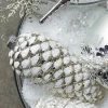 New The Jolly Christmas Shop Raz 5.75" White Glittered Pinecone Glass Christmas Ornament 4322818