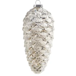 New The Jolly Christmas Shop Raz 5.75" White Glittered Pinecone Glass Christmas Ornament 4322818