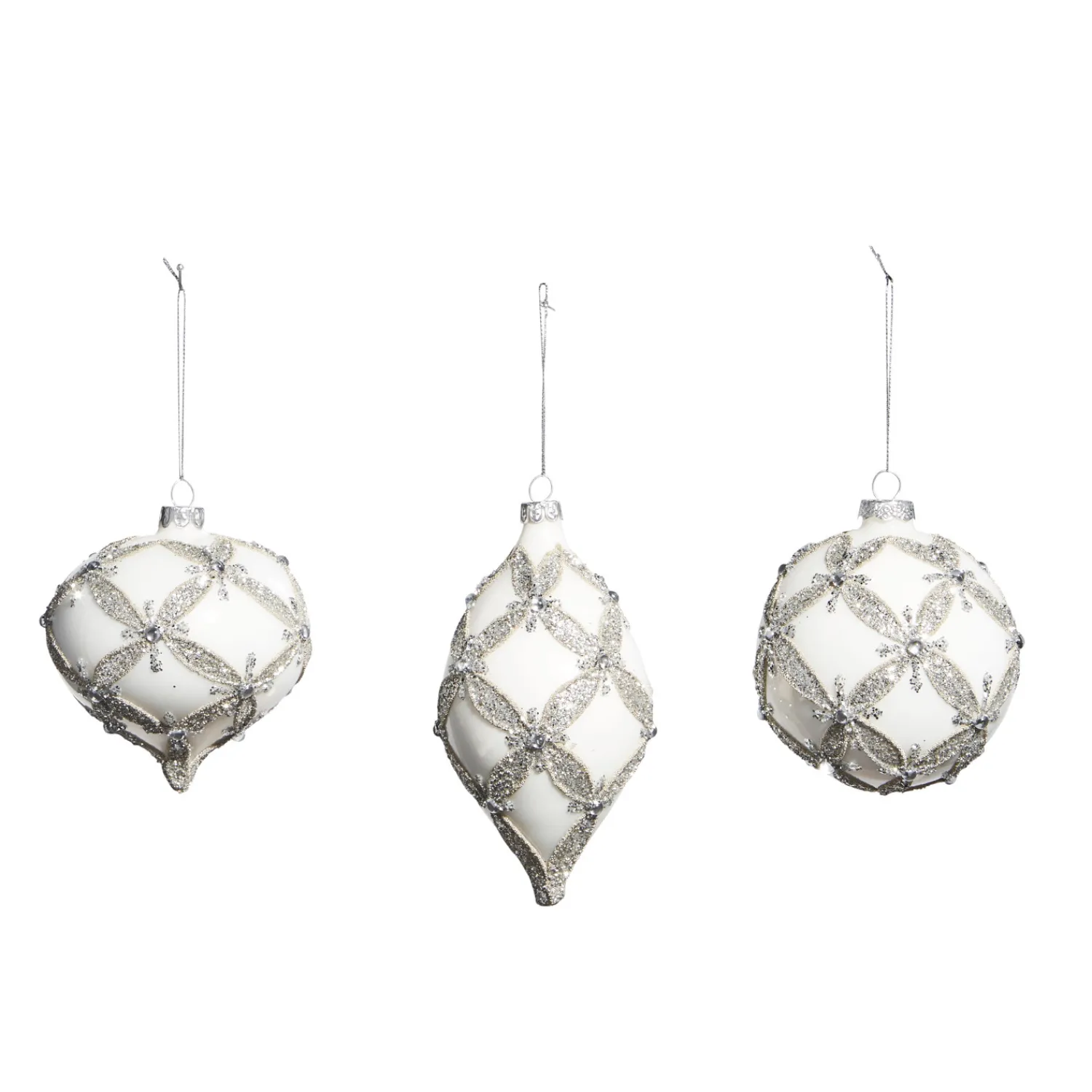 Online The Jolly Christmas Shop Raz 4" White With Silver Embellishment Glass Christmas Ornament 4322834