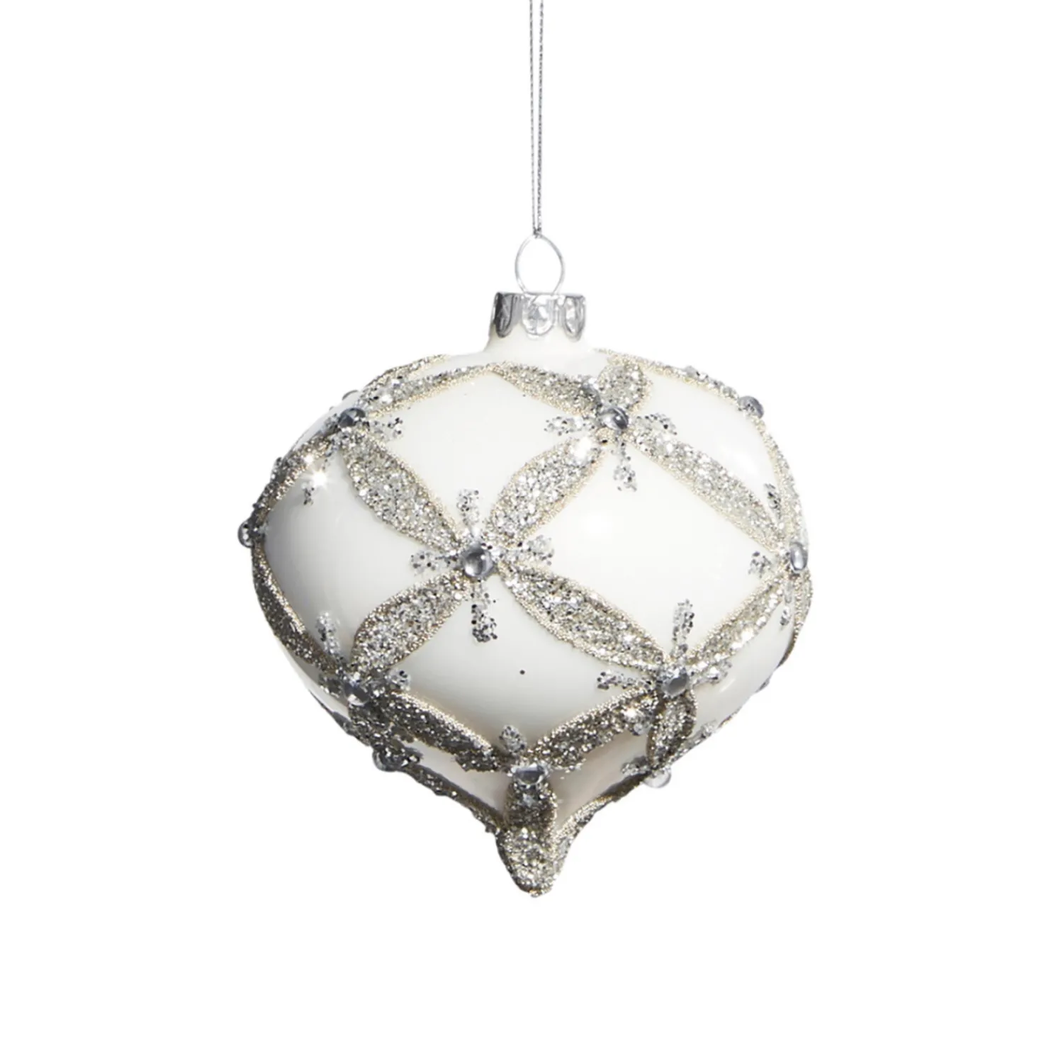 Online The Jolly Christmas Shop Raz 4" White With Silver Embellishment Glass Christmas Ornament 4322834