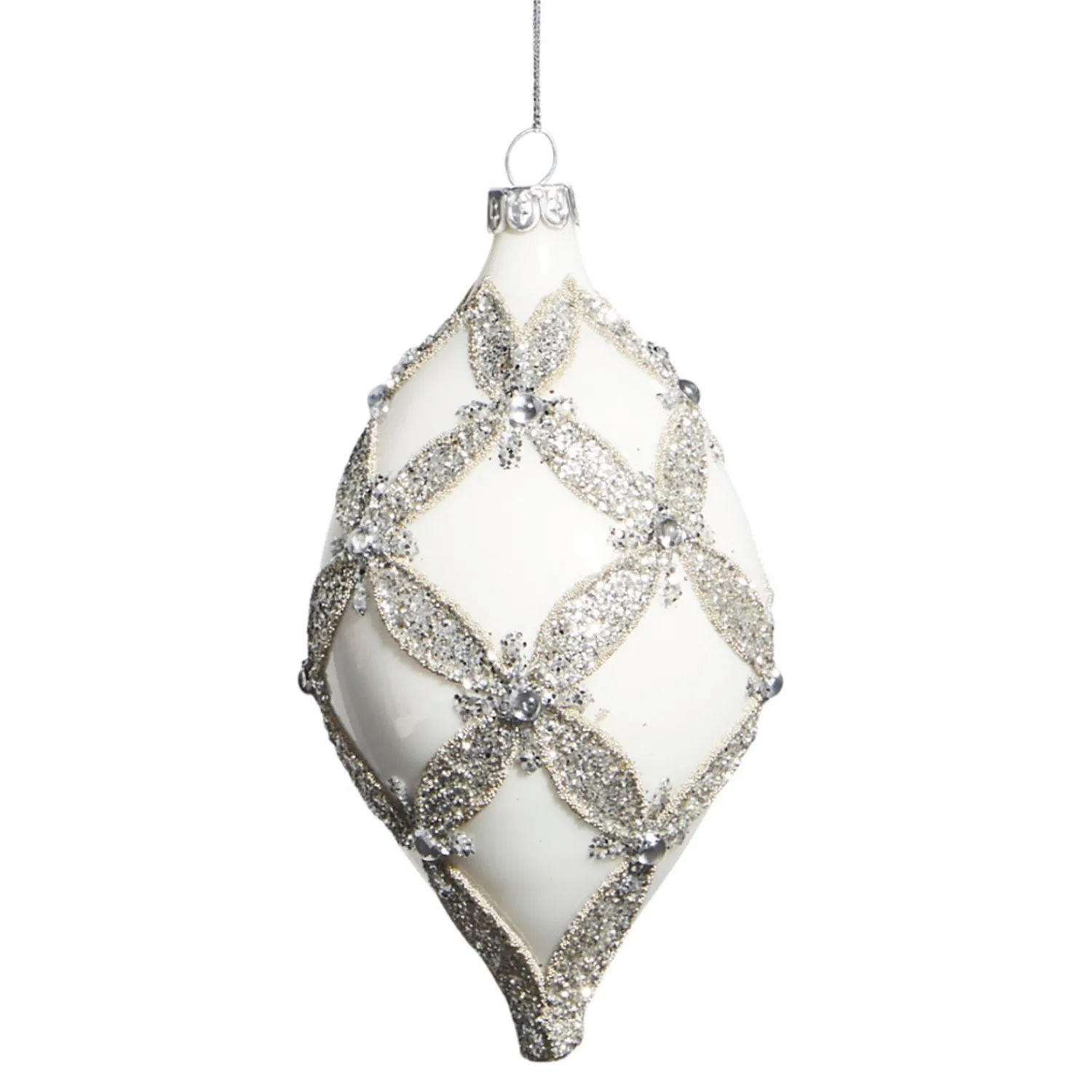 Online The Jolly Christmas Shop Raz 4" White With Silver Embellishment Glass Christmas Ornament 4322834
