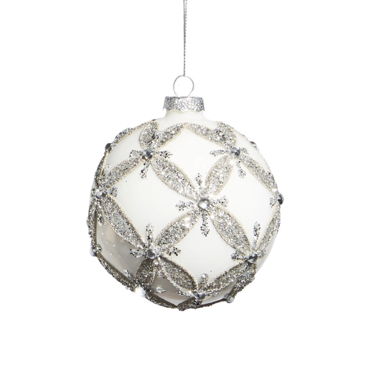 Online The Jolly Christmas Shop Raz 4" White With Silver Embellishment Glass Christmas Ornament 4322834