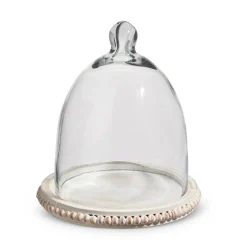 Sale The Jolly Christmas Shop Raz 8.75" Whitewash Wood Beaded Tray With Cloche 4424404
