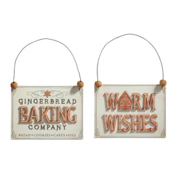 New The Jolly Christmas Shop Raz 5" Wooden Gingerbread Sign Christmas Ornament Set Of 2 4416264