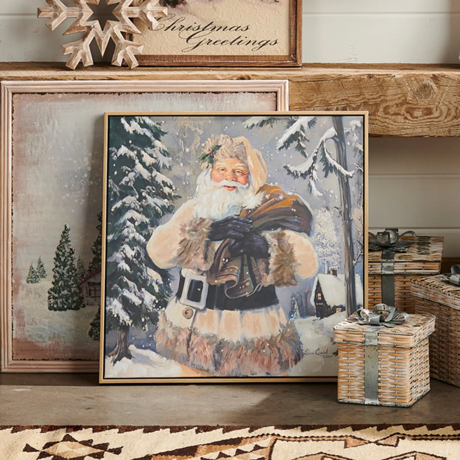 Hot The Jolly Christmas Shop Raz 23.5" Woodland Santa Textured Framed Canvas Wall Art Christmas Decoration 4357355