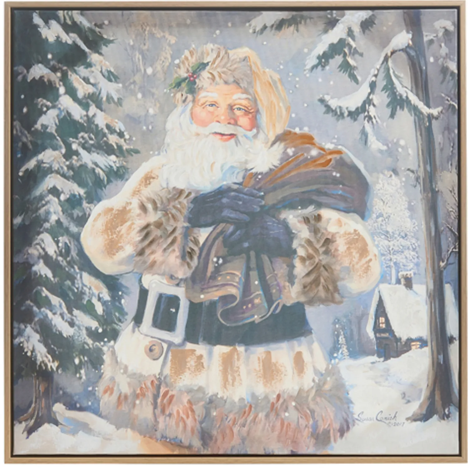 Hot The Jolly Christmas Shop Raz 23.5" Woodland Santa Textured Framed Canvas Wall Art Christmas Decoration 4357355