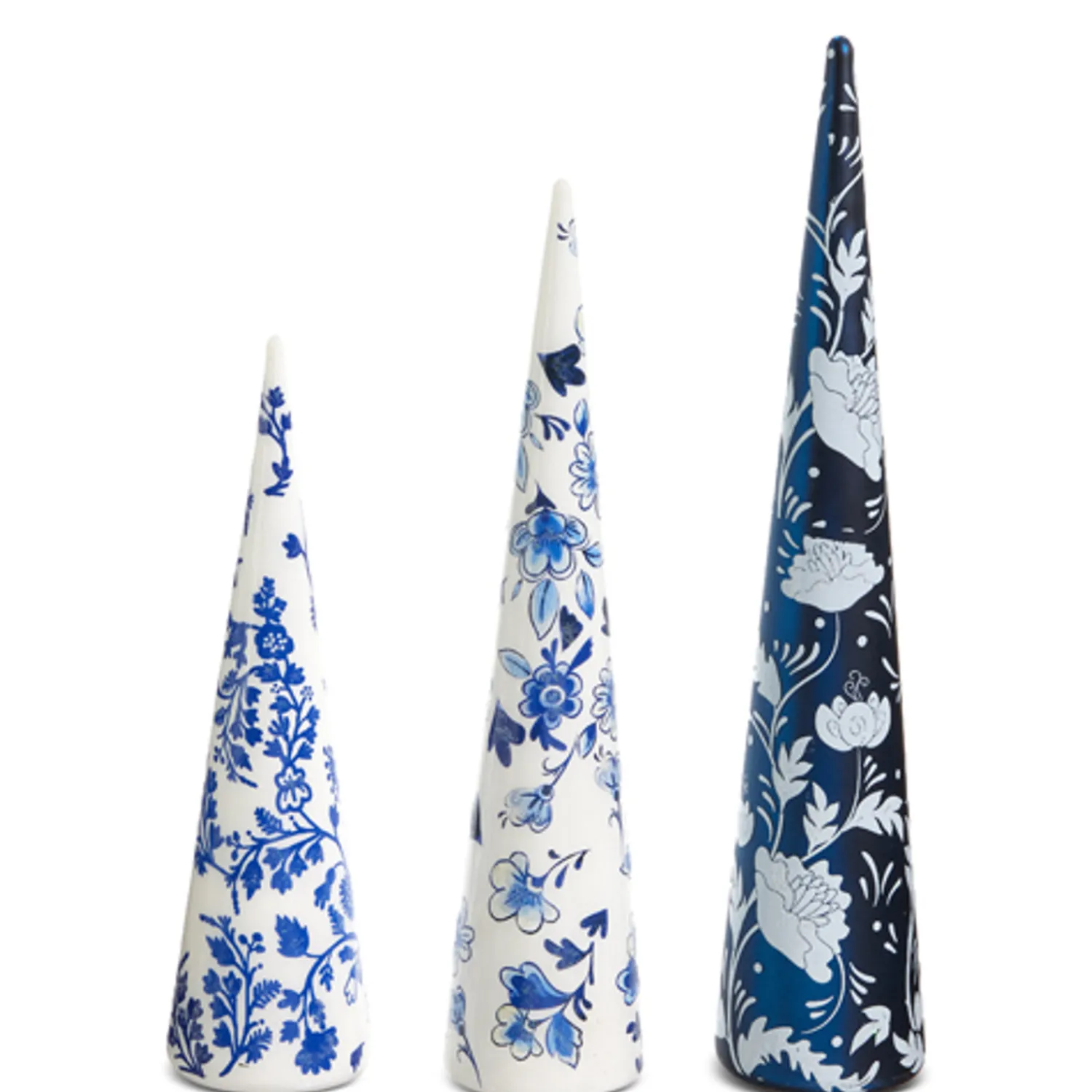 Hot The Jolly Christmas Shop Raz Blue And White Delft Botanical Glass Trees Christmas Decorations Set Of 3 4422866