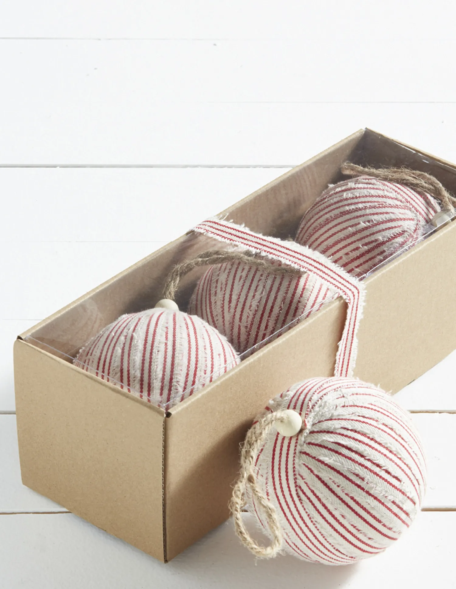Clearance The Jolly Christmas Shop Raz Box Of 3 4" Red Ticking Stripe Christmas Ornaments 4220852