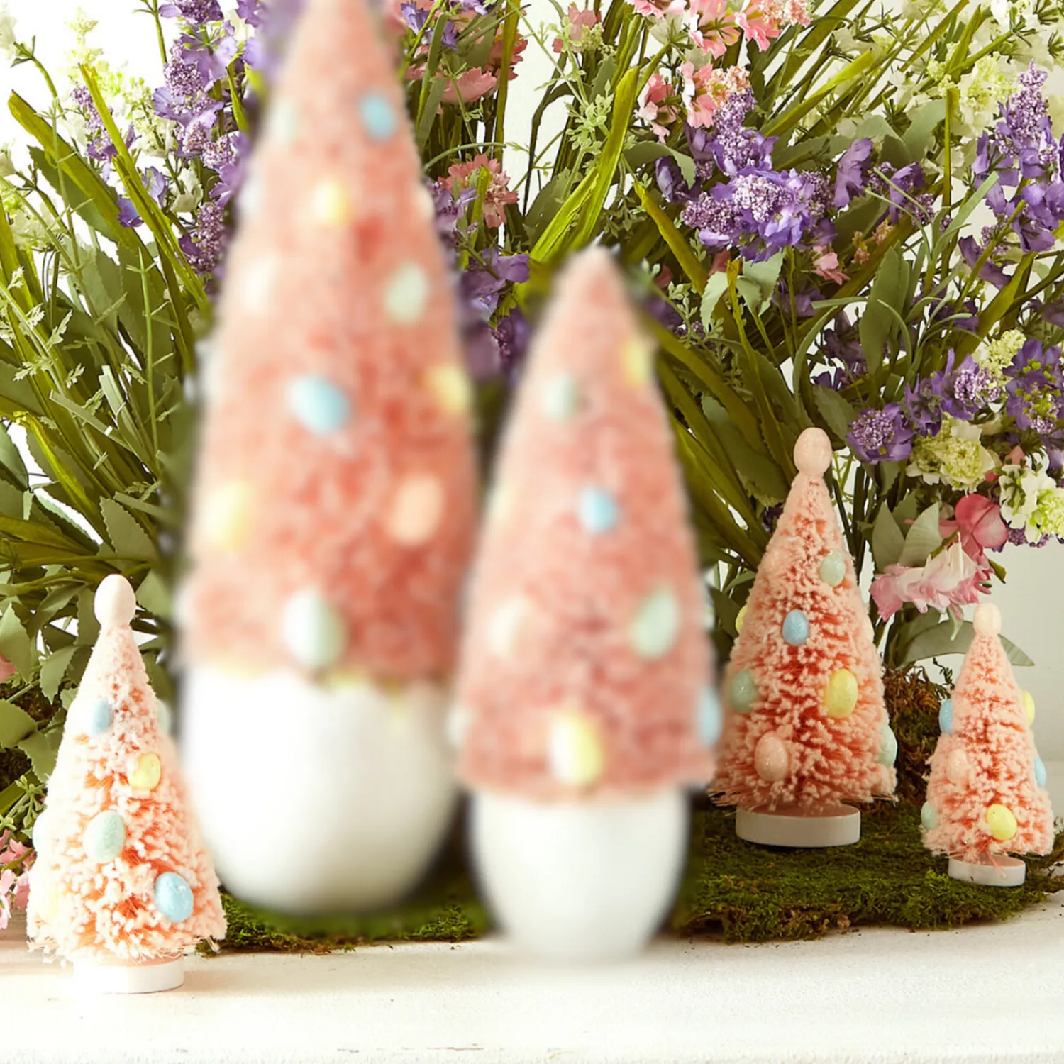Discount The Jolly Christmas Shop Raz Box Of 3 Pink Bottle Brush Trees With Egg Ornaments 4415510