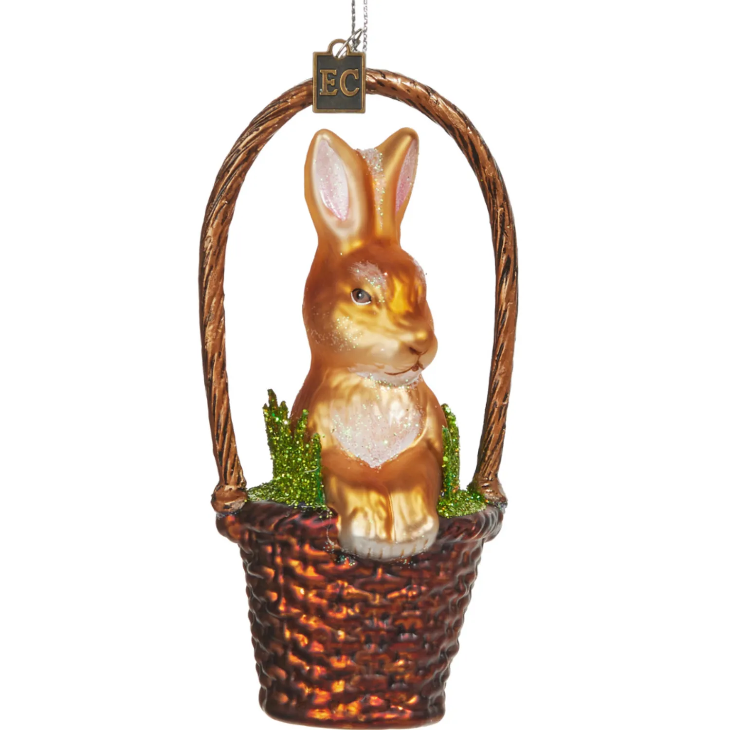 Clearance The Jolly Christmas Shop Raz Eric Cortina 5.5" Basket With Bunny Glass Easter Ornament 4453104