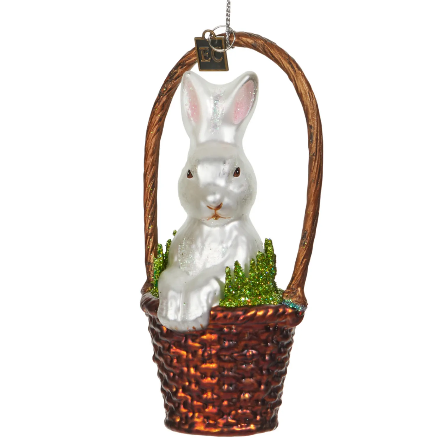 Clearance The Jolly Christmas Shop Raz Eric Cortina 5.5" Basket With Bunny Glass Easter Ornament 4453104