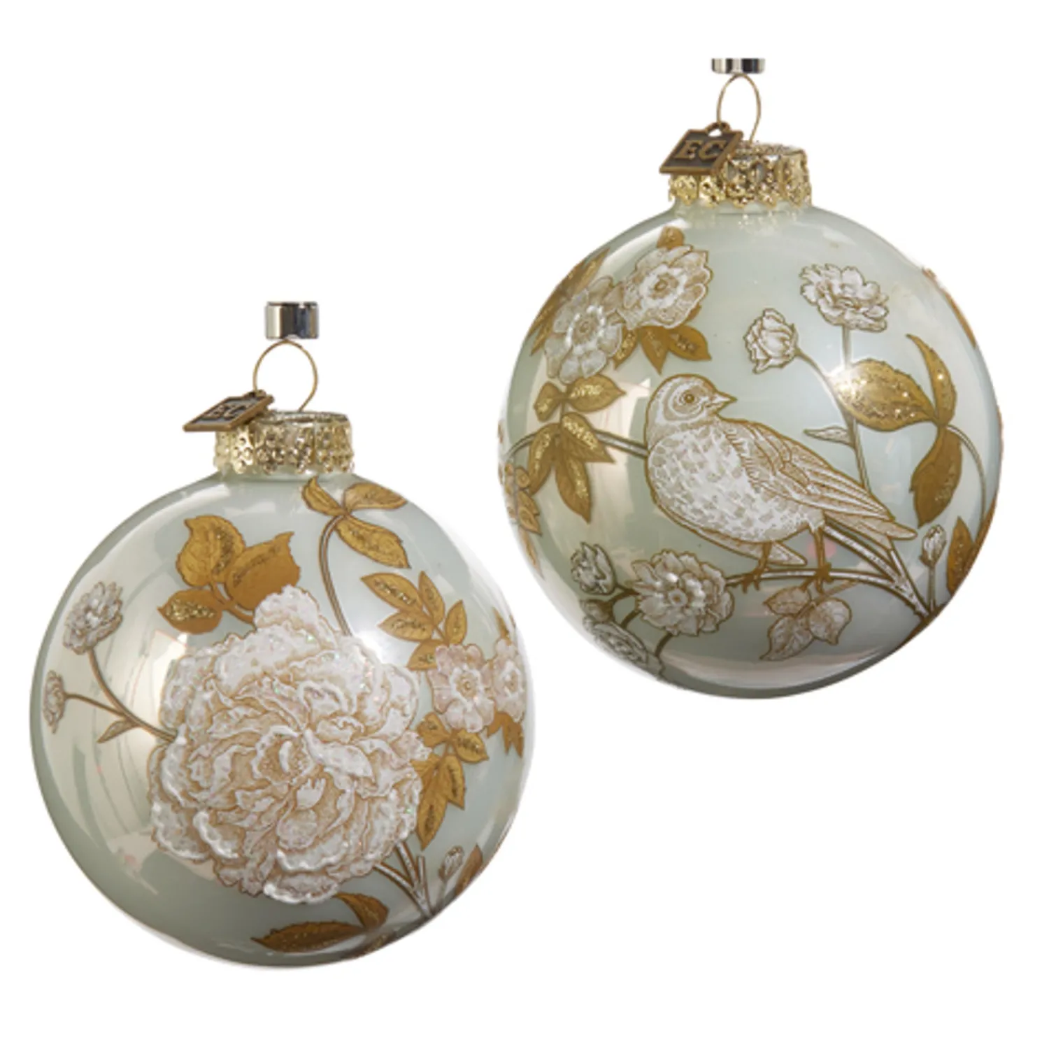 Discount The Jolly Christmas Shop Raz Eric Cortina 3.5" Ivory And Gold Flora And Fauna Ball Glass Christmas Ornament 4453144