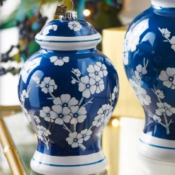 Outlet The Jolly Christmas Shop Raz Eric Cortina 8" Large Blue Ginger Jar Glass Christmas 4453181
