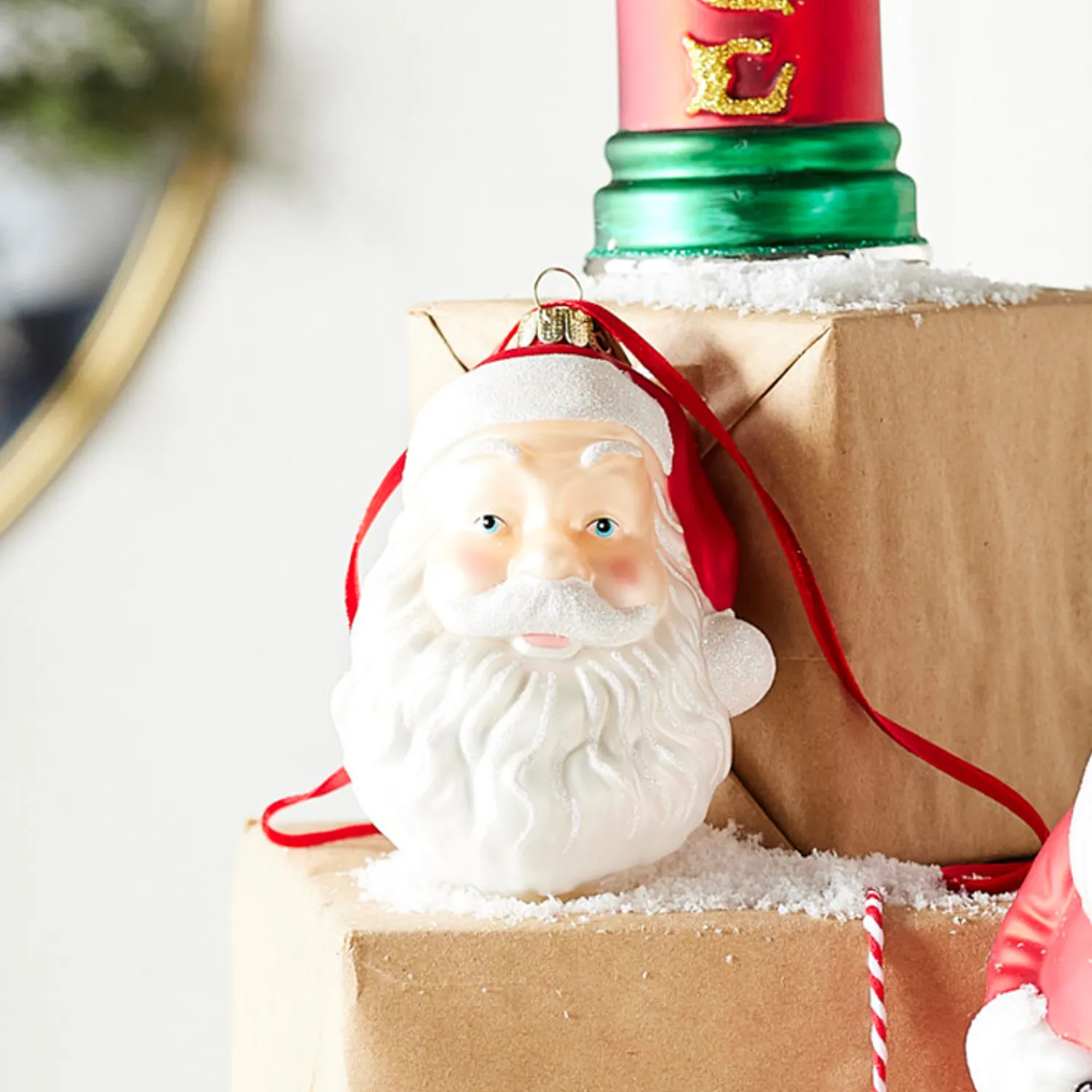 Hot The Jolly Christmas Shop Raz Eric Cortina 4" Santa Face Blow Mold Glass Christmas Ornament 4353114