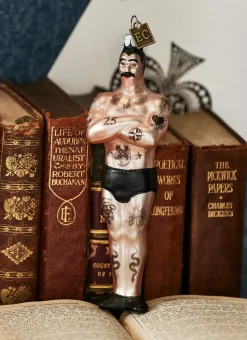 Outlet The Jolly Christmas Shop Raz Eric Cortina 4" Tattooed Man Glass Christmas Ornament 4353140