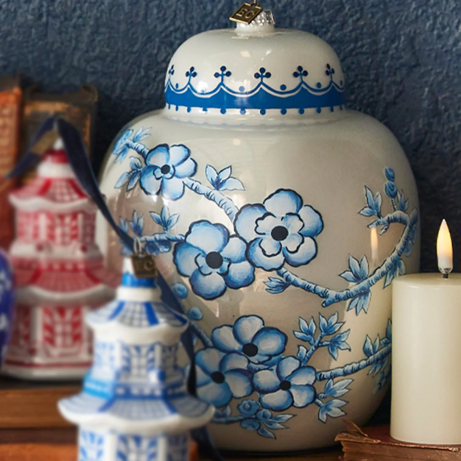 Discount The Jolly Christmas Shop Raz Eric Cortina Large 8" Blue And White Ginger Jar Glass Christmas Ornament 4353144