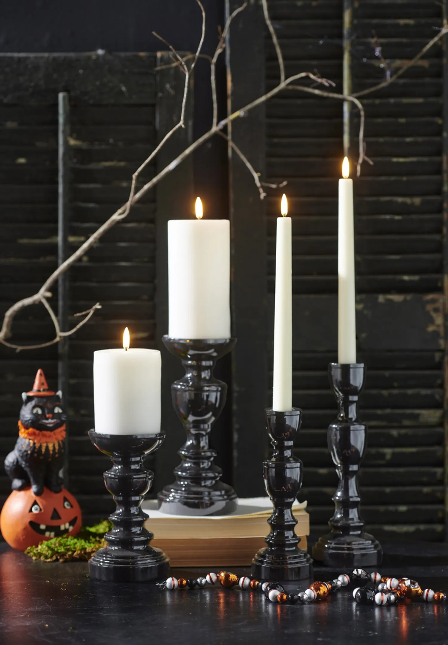 Discount The Jolly Christmas Shop Raz High Shine Black Pillar Or Taper Halloween Candle Holders