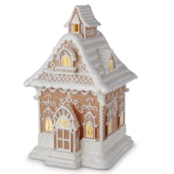 Hot The Jolly Christmas Shop Raz Lighted Brown And White Christmas Gingerbread House Decoration