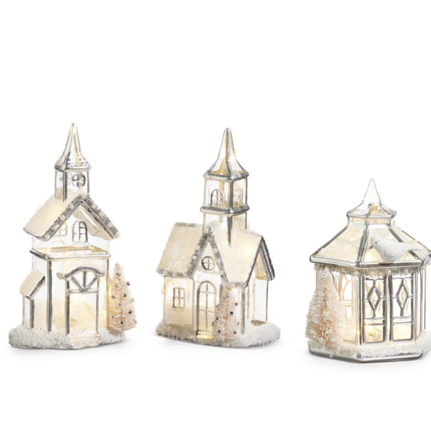 Hot The Jolly Christmas Shop Raz Lighted Silver Church Or Pagoda Glass Christmas House Decoration