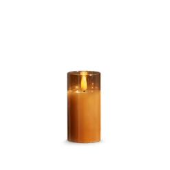 New The Jolly Christmas Shop Raz Pillar Battery Operated Flickering Candle In Gold Glass