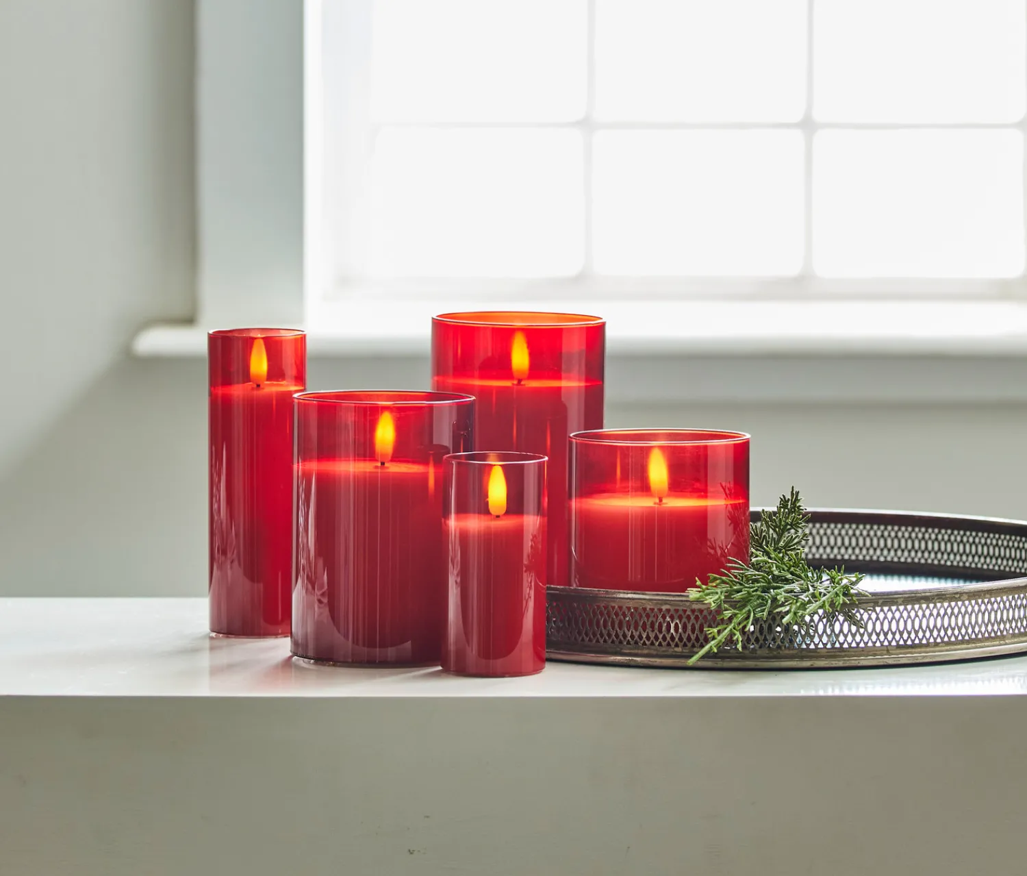 Discount The Jolly Christmas Shop Raz Pillar Battery Operated Flickering Candle In Red Glass
