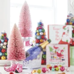 Best The Jolly Christmas Shop Raz Pink Bottle Brush Tree With Elf Shoes Christmas Decoration 4227115