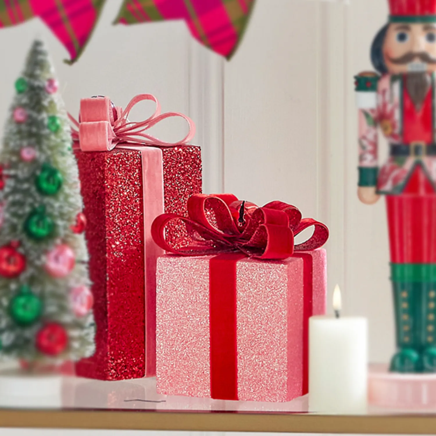 Outlet The Jolly Christmas Shop Raz Red And Pink Sparkle Christmas Package Decorations 4306657
