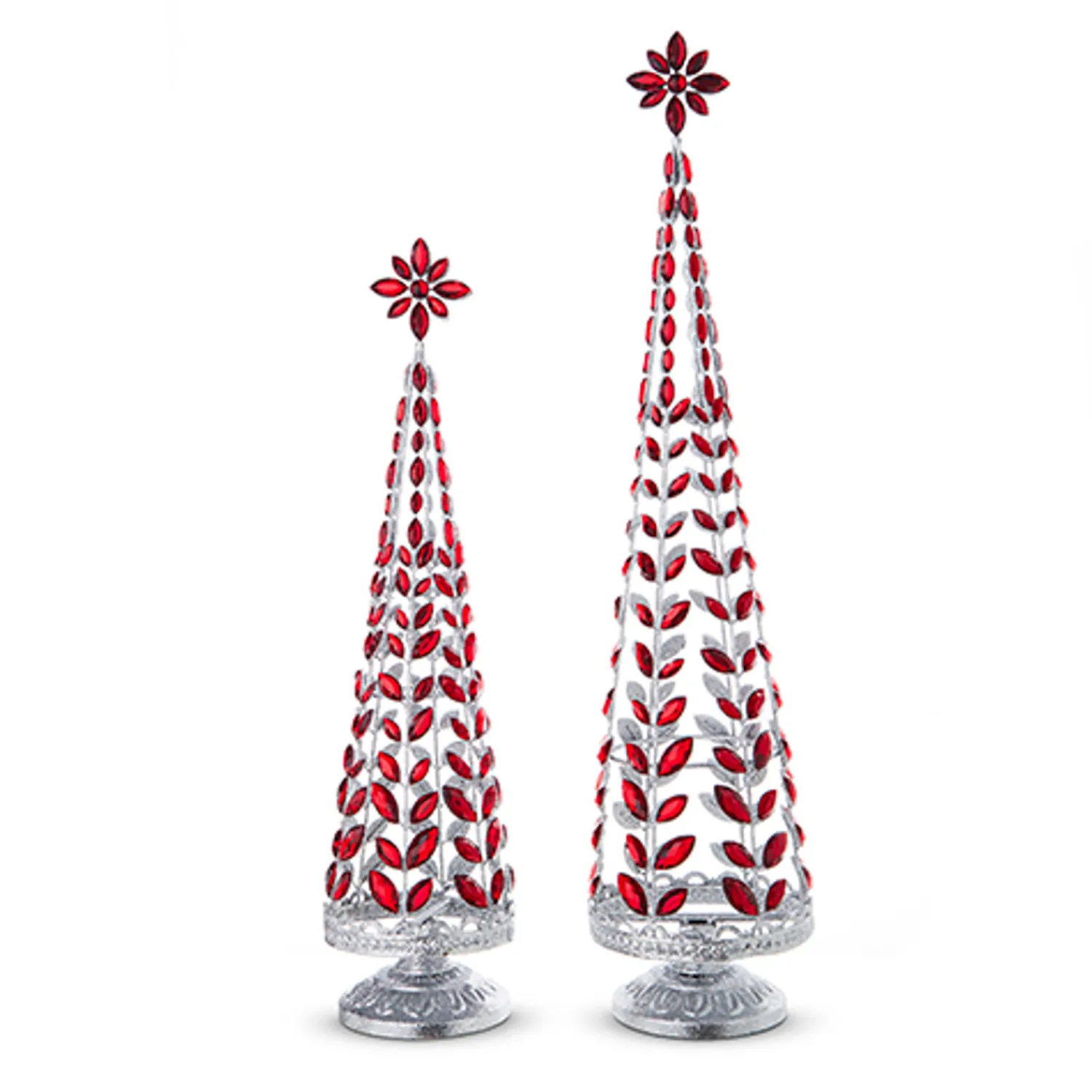 Clearance The Jolly Christmas Shop Raz Red Jeweled Tree With Silver Glitter Set Of 2 4313507