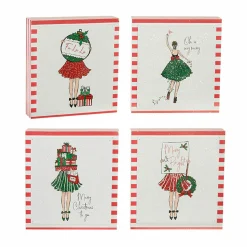 Hot The Jolly Christmas Shop Raz Set Of 4 6" Holiday Shopper Block Christmas Signs 4016290