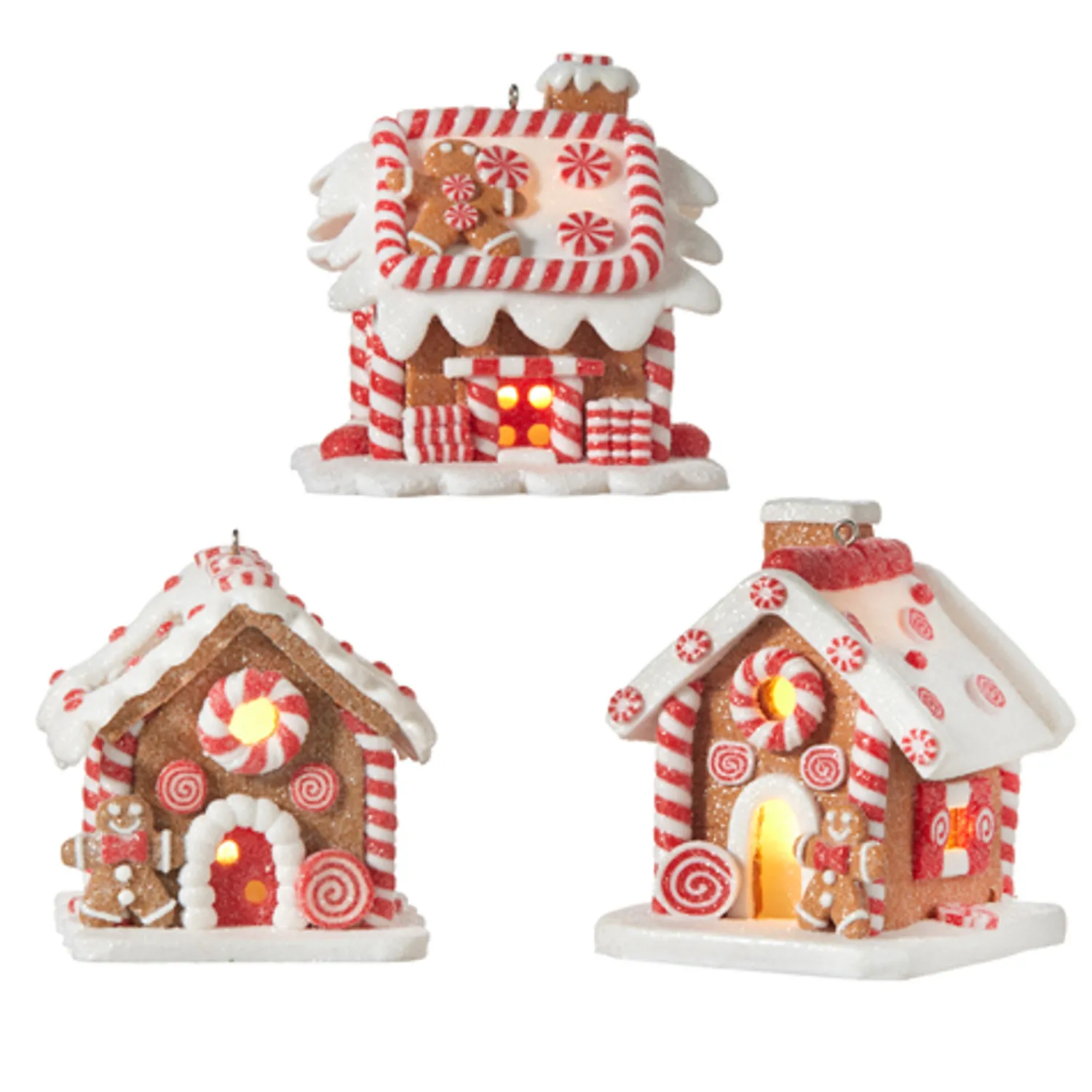 Sale The Jolly Christmas Shop Raz Set Of 3 3.25" Lighted Gingerbread House Christmas Ornament 4115522