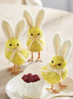 New The Jolly Christmas Shop Raz Set Of 3 6" Yellow Easter Chicks With Bunny Ears 4353309