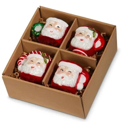 The Jolly Christmas Shop Raz Set Of 4 Boxed Santa Mug Glass Christmas Ornament 4352887