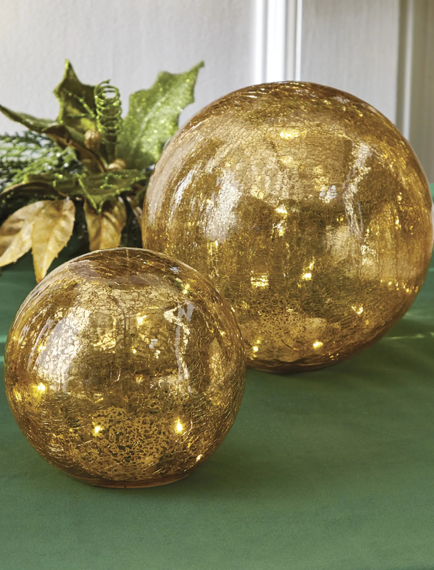 Outlet The Jolly Christmas Shop Raz Set Of 2 Gold Mercury Glass Lighted Ball Christmas Decoration 4222802