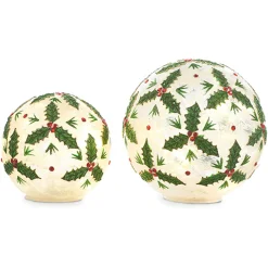 Online The Jolly Christmas Shop Raz Set Of 2 Holly Leaf Battery Operated Lighted Ball Glass Christmas Decoration 4322866