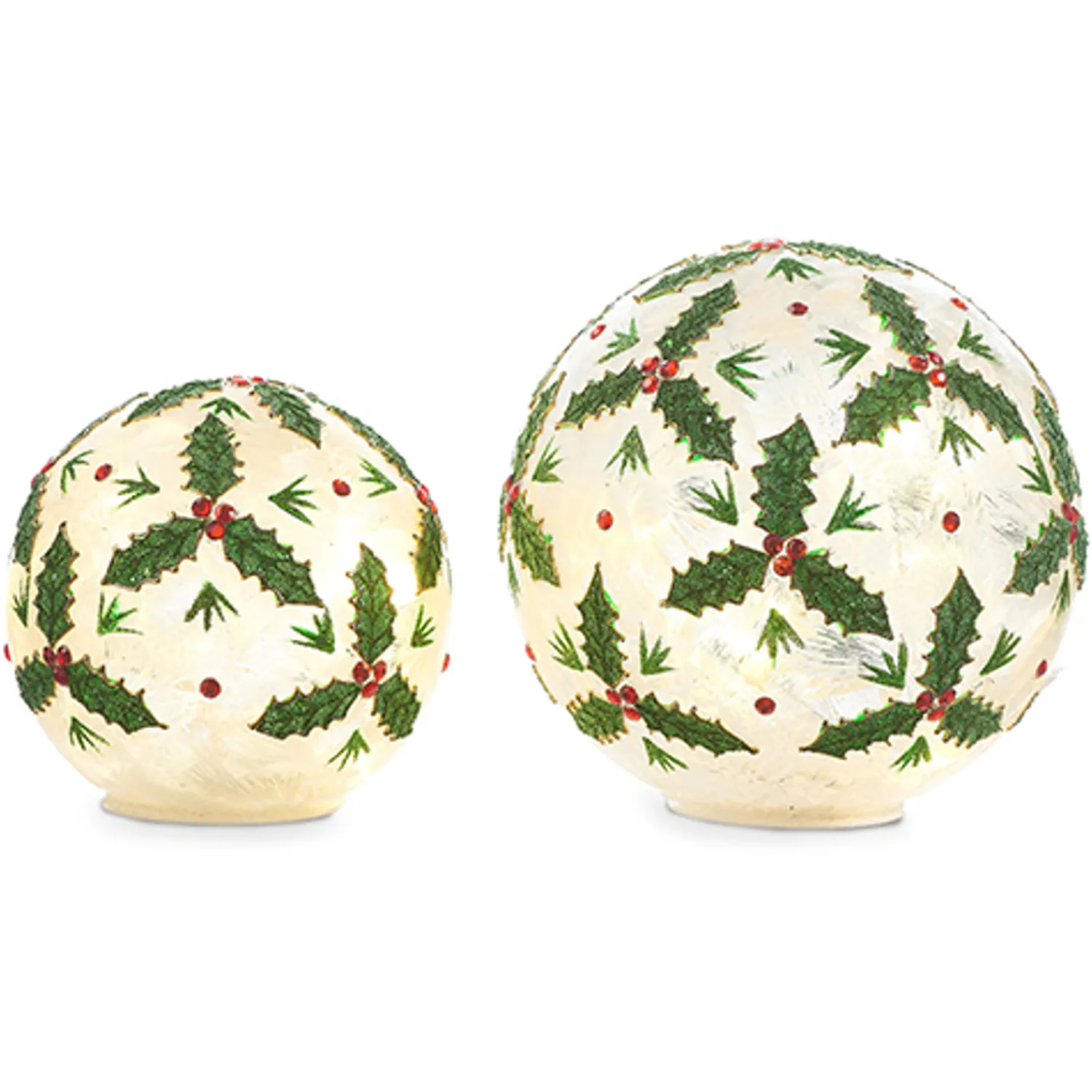 Online The Jolly Christmas Shop Raz Set Of 2 Holly Leaf Battery Operated Lighted Ball Glass Christmas Decoration 4322866