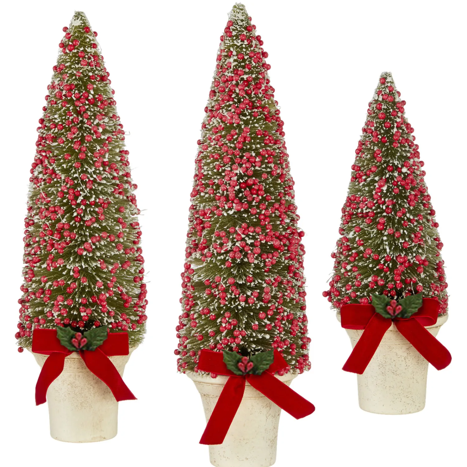 Best The Jolly Christmas Shop Raz Set Of 3 Potted Bottle Brush Trees With Red Berries Christmas Figure 4114106