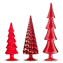 Discount The Jolly Christmas Shop Raz Set Of 3 Red Glass Trees Christmas Decoration 4322914
