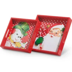 Sale The Jolly Christmas Shop Raz Set Of 2 Retro Santa And Snowman Christmas Serving Trays 4457273