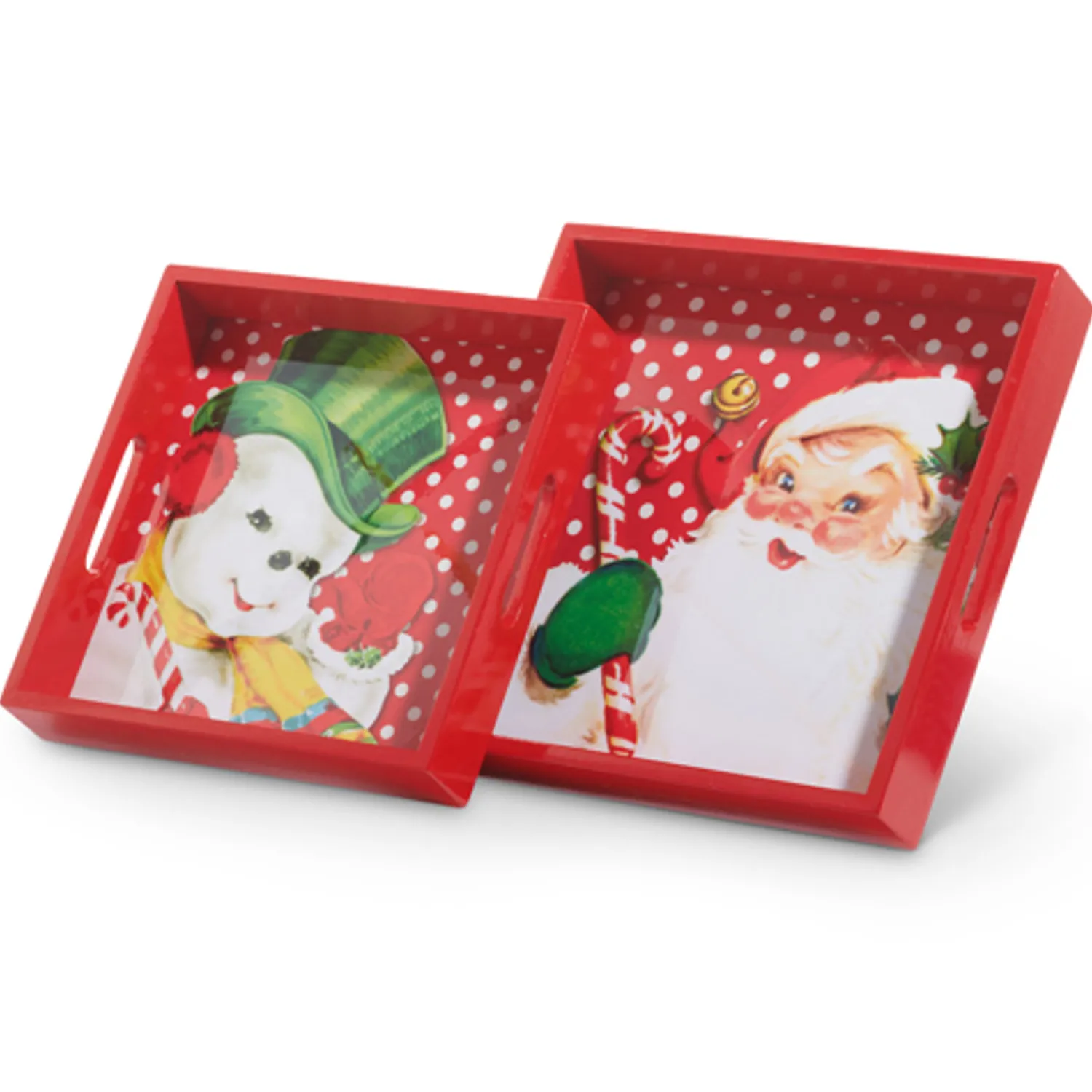 Sale The Jolly Christmas Shop Raz Set Of 2 Retro Santa And Snowman Christmas Serving Trays 4457273