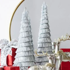 New The Jolly Christmas Shop Raz Set Of 2 Silver Tinsel Tree Christmas Decoration 4334055