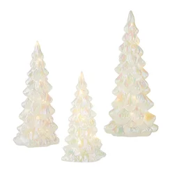 The Jolly Christmas Shop Raz Set Of 3 White Iridescent Lighted Tree Glass Christmas Decoration 4222934