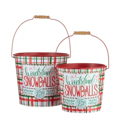 Hot The Jolly Christmas Shop Raz Set Of 2 Wonderland Snowballs Bucket Christmas Decoration 4212309