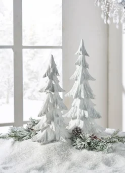 Clearance The Jolly Christmas Shop Raz White Carved Christmas Tree Decoration Set Of 2 4401619