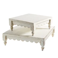 Outlet The Jolly Christmas Shop Raz White Distressed Scalloped Risers Set Of 2 4327912