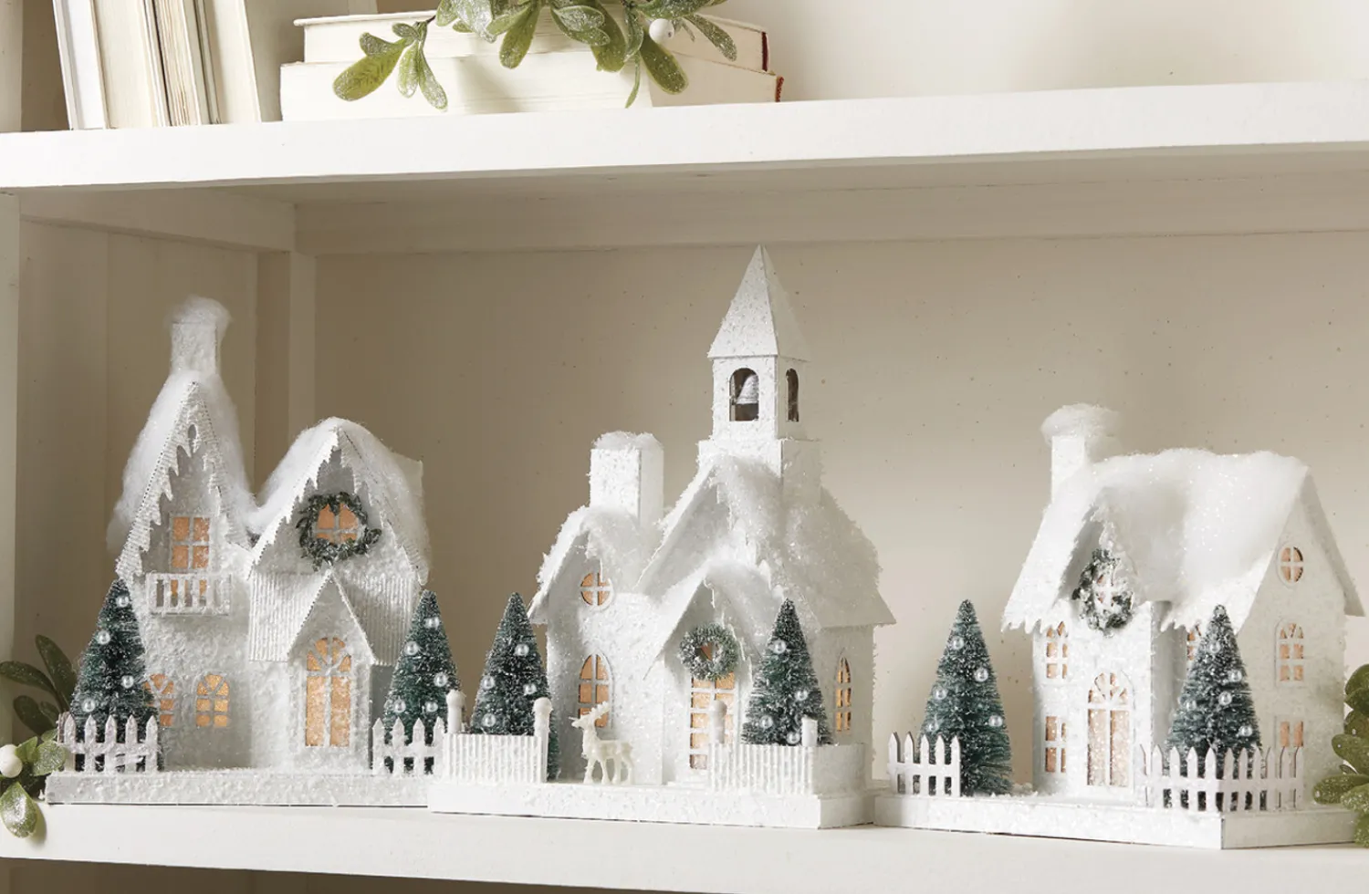 Outlet The Jolly Christmas Shop Raz White Flocked LED Lighted Battery Operated Christmas House