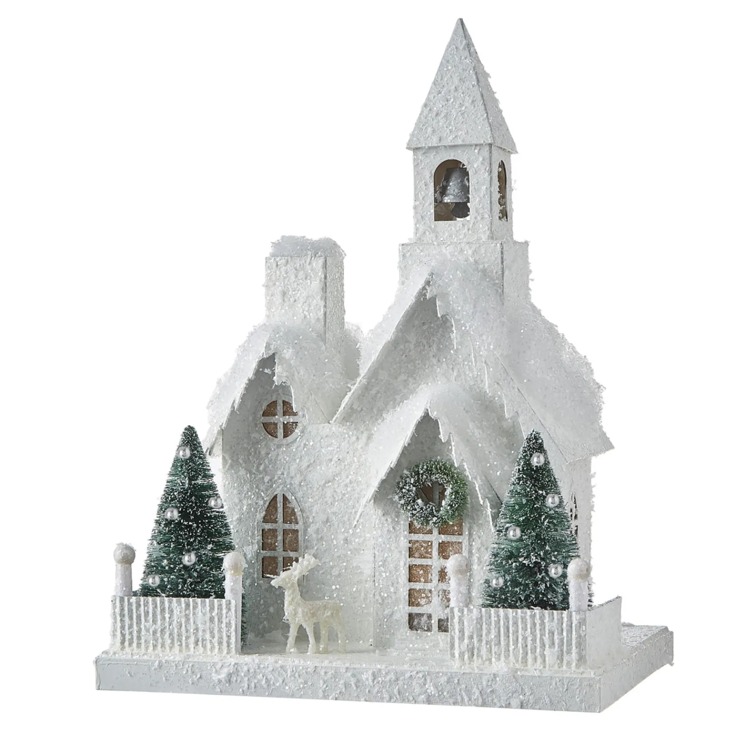 Outlet The Jolly Christmas Shop Raz White Flocked LED Lighted Battery Operated Christmas House