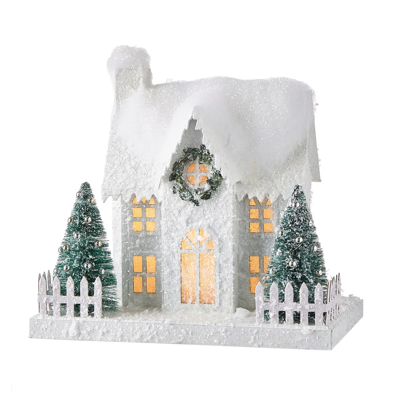 Outlet The Jolly Christmas Shop Raz White Flocked LED Lighted Battery Operated Christmas House