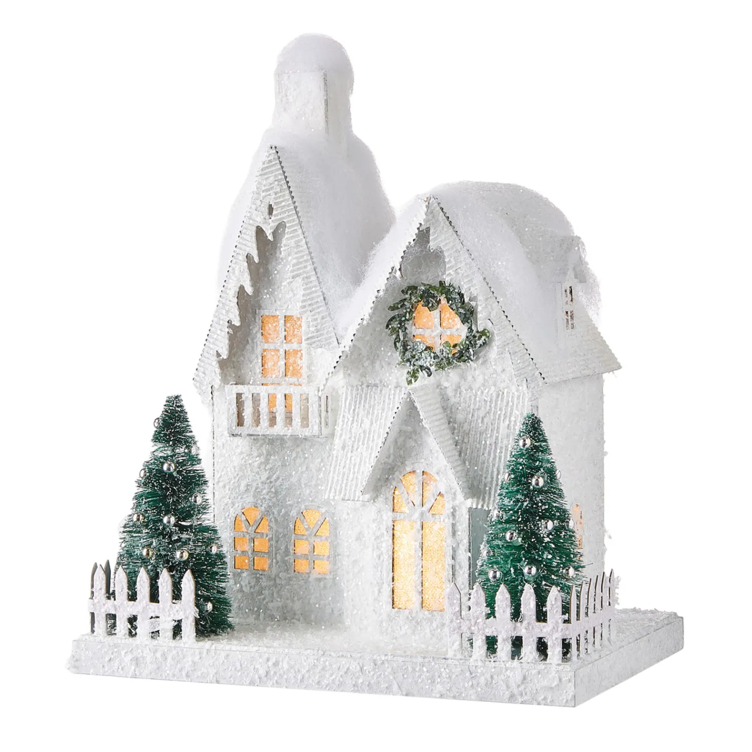 Outlet The Jolly Christmas Shop Raz White Flocked LED Lighted Battery Operated Christmas House
