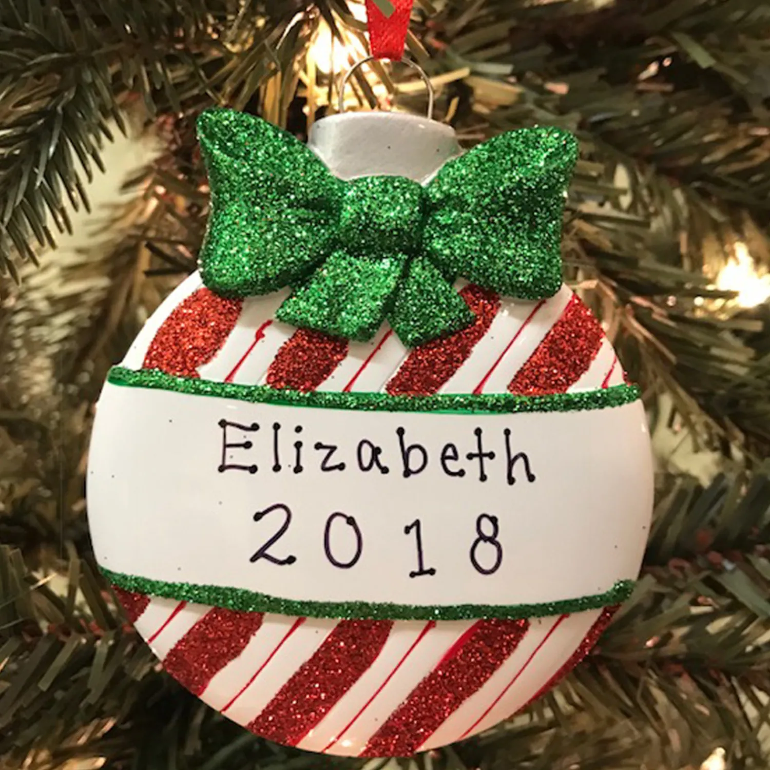Best The Jolly Christmas Shop Red Stripes Christmas Ball Personalized Christmas Ornament