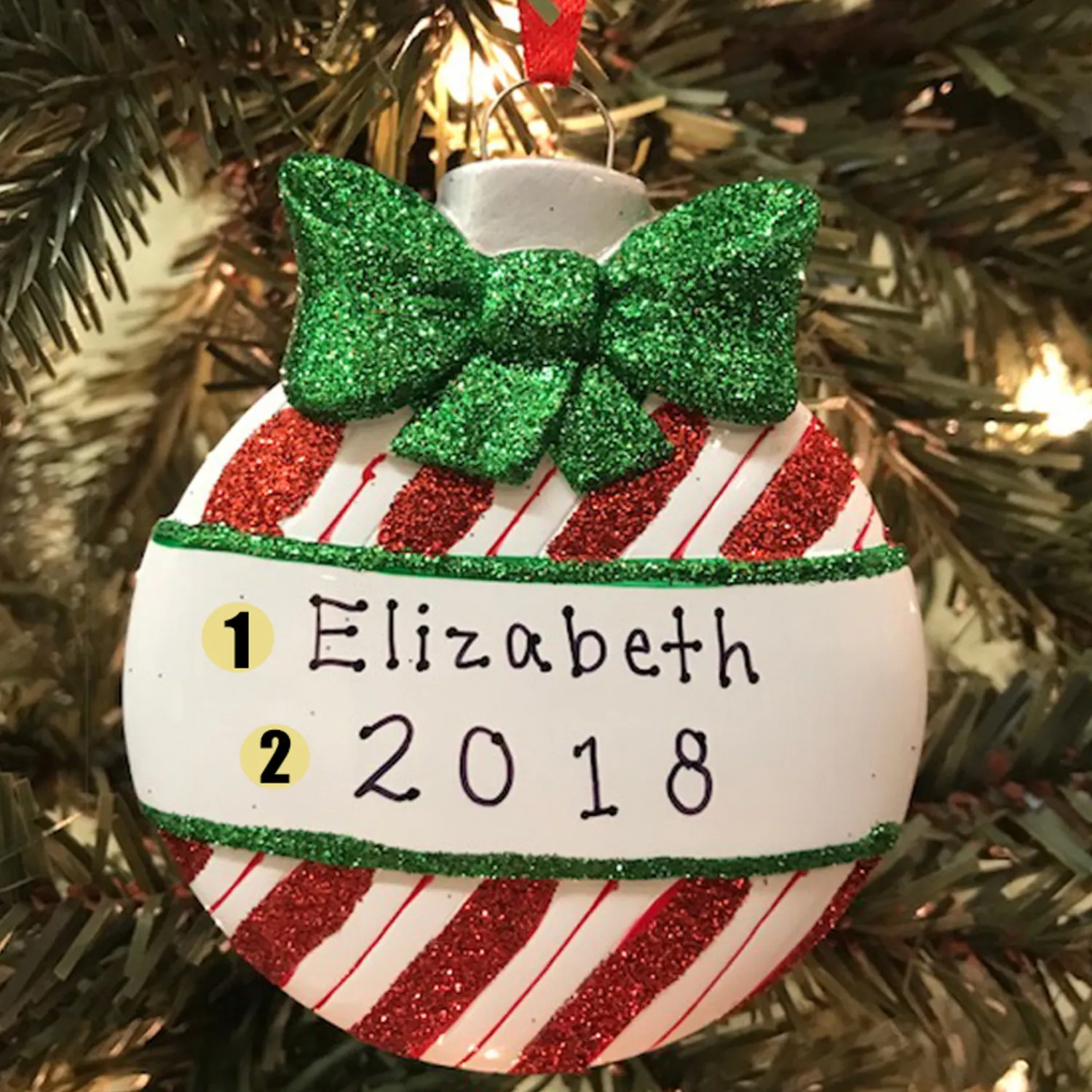 Best The Jolly Christmas Shop Red Stripes Christmas Ball Personalized Christmas Ornament